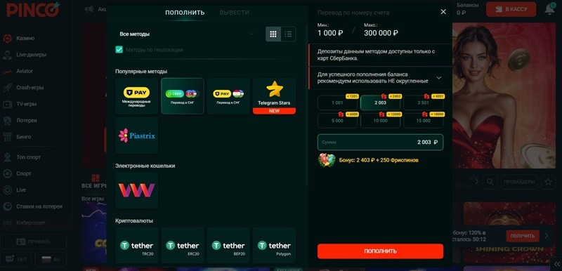 Способы внесения депозита